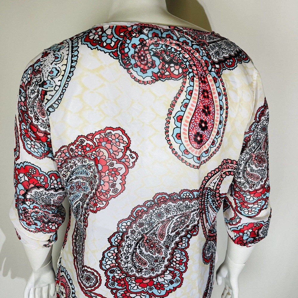 Multiples Womans Sz Large Red Paisley Neck 3/4‎ Sleeve Tie Neck - Picture 7 of 8